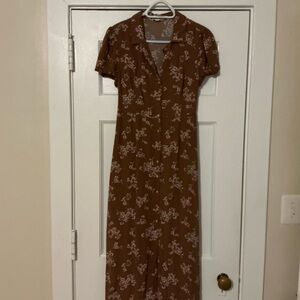 Lucky Brand Size Medium Button-front Brown and Pink Maxi Dress